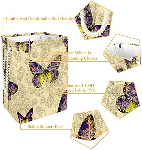 Padrão floral Indomer com borboletas coloridas 300D Oxford PVC Roupas à prova d'água cesto de roupa