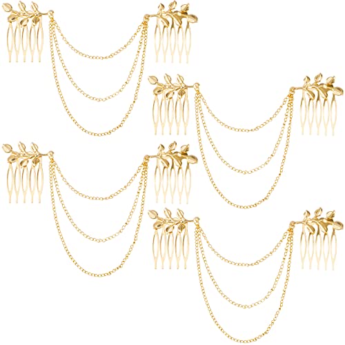 Oiiki Gold Hair Chain Clips 4pcs, clipes de cabelo de pino de folha de galho de oliveira para