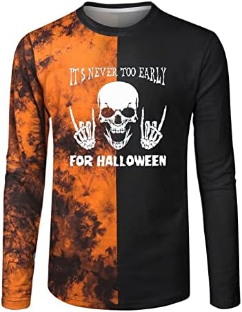 XXBR Halloween T-shirts Halloween Slave longa Carta de crânio Crew Crew Camiseta Camista Color Block Patchwork
