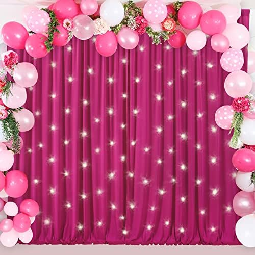 Cortina de cenário rosa quente de 10 pés x 7 pés para festas Fuchsia Wrinkle Drapes Free Backdrop