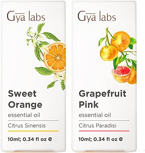 Óleo essencial de laranja para difusor e toranja Óleo essencial para conjunto de difusores - de óleos essenciais de grau terapêutico puro Conjunto - 2x10ml - Gya Labs
