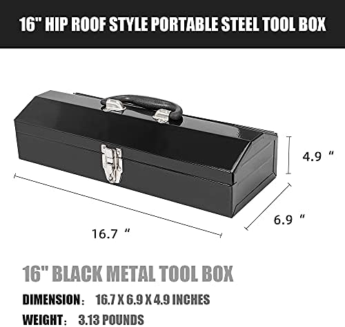 Caixa de ferramentas portátil de aço portátil com trava de metal, com fechamento de trava de metal, 16 Valck 16,7 L x 6,9 W x 4,9 h