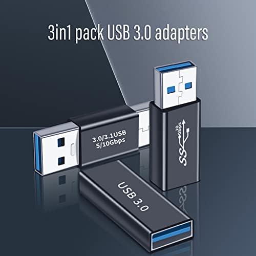 Hiebee 3kinds do kit USB 3.0 APTERS, USB 3.0 Feminino para fêmea e masculino para homem e feminino para masculino, Alta velocidade Converter Extension Copller Converte, preto
