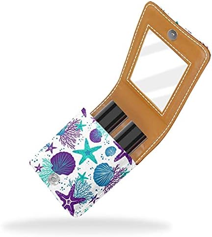 Caixa de batom com espelho colorido padrão de coral marinho vida lip brighsher portátil batom de batom portátil caixa de maquiagem de maquiagem Mini bolsa cosmética de couro segura 3 batom de batom
