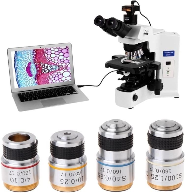 RIYIBH Microscópio Acessórios Kit Slide Preparação Camer 4x 10x 40x 100x Lente objetiva acromática