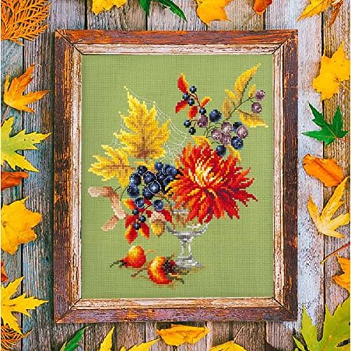 Magic Needle 100-005 ZW Bouquet de Autumn Counted Stitch Kit com Zweigart Edition Cotton Multi-Colorde 20 x 23 cm