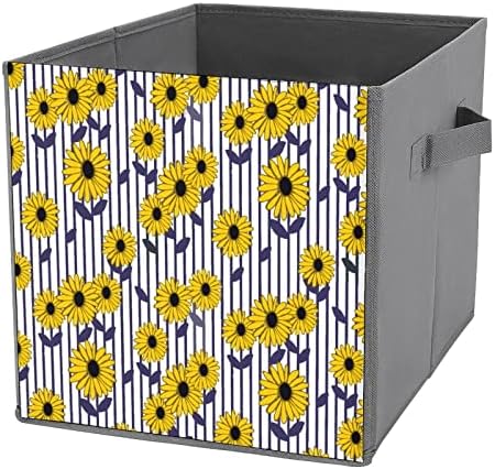 Girassóis lixeiras listradas de armazenamento básico Basics dobráveis ​​Cubos de armazenamento de tecidos Caixas organizadoras com alças