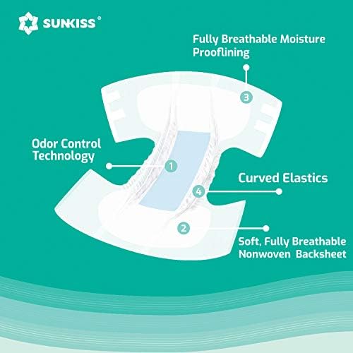 Sunkiss TrustPlus fraldas adultas com absorção máxima, resumos de incontinência descartável com abas para homens e mulheres, absorção máxima durante a noite, proteção contra vazamentos, xsmall, 15 contagem