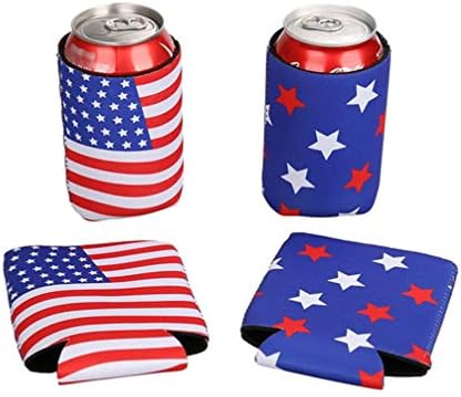 Cabilock 2pcs American Flag Padrão Cerveja Cerveja Sleeves Bebida isolada Caddies Soft Isoled Reutilable Drink