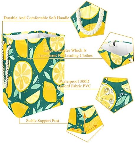Deyya Fruit Lemon Pattern Plant Rouby Casket com alças embutidas com suportes destacáveis ​​cesto de roupa para lavar o armazenamento e organização