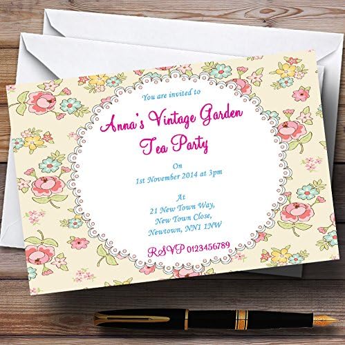 Lindos convites de festa personalizados para festas de chá de jardim vintage floral
