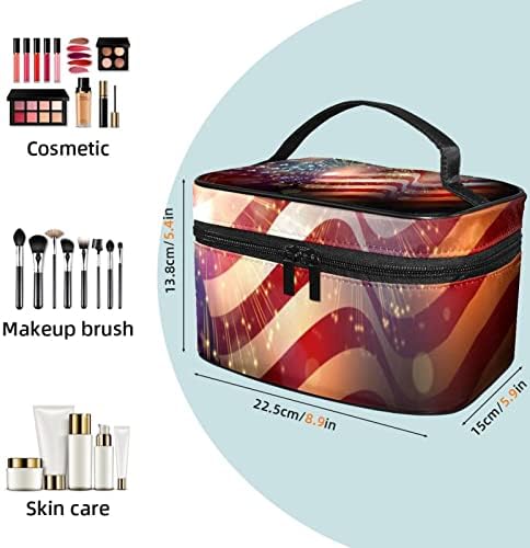 Saco de maquiagem pequeno, organizador cosmético de viagem com zíper para mulheres e meninas, fogos de artifício da bandeira dos EUA
