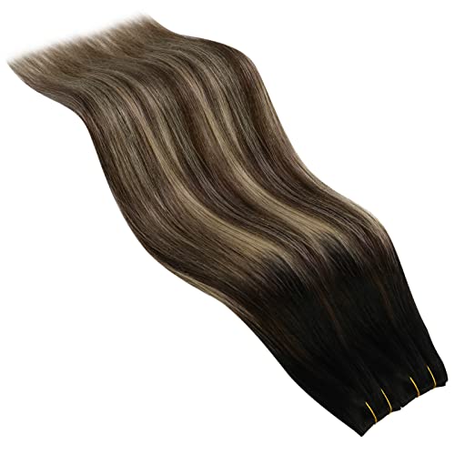 Pacotes - 2 itens: Prenda as extensões de cabelo de cabelos humanos de 20 polegadas de cabelo de cabelos de arame de 20 polegadas de cabelo humano real de 20 polegadas preto a marrom escuro com balayage loiro