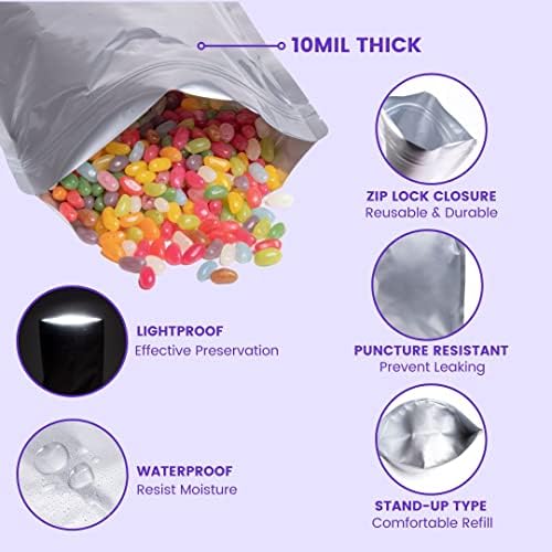 Mylar sacos para armazenamento de alimentos -110pcs com 10 mil bolsas mylar de espessura com absorvedores