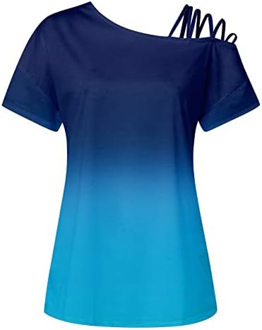 Wonnchyei Tops de verão para mulheres moda de moda Casual Crew pescoço gradiente amplo gradiente impresso de mangas curtas T-shirt off-ombro