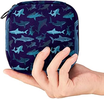 Bolsa de armazenamento de guardanapo sanitário, tubarões -padrão bolsa menstrual, bolsas de armazenamento portáteis de guardana