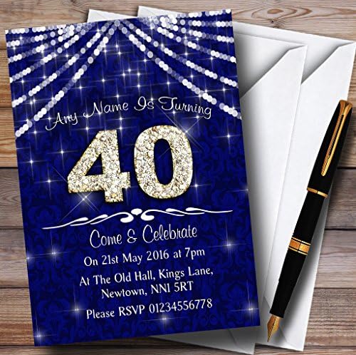 40ª festa de aniversário do brilho azul e branco da marinha e convites personalizados