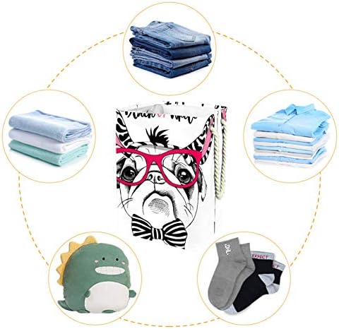 Mapolo Laundry Tester Funny Pug Dog Pug Black ou Branco Cesto de armazenamento de lavanderia dobrável com alças suportes destacáveis ​​bem segurando à prova d'água para a organização de brinquedos para roupas no quarto da lavanderia