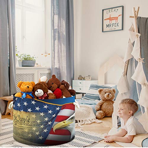 Visesunny American Flag águia lavanderia cestas de tecido caixa de armazenamento caixa de armazenamento de armazenamento
