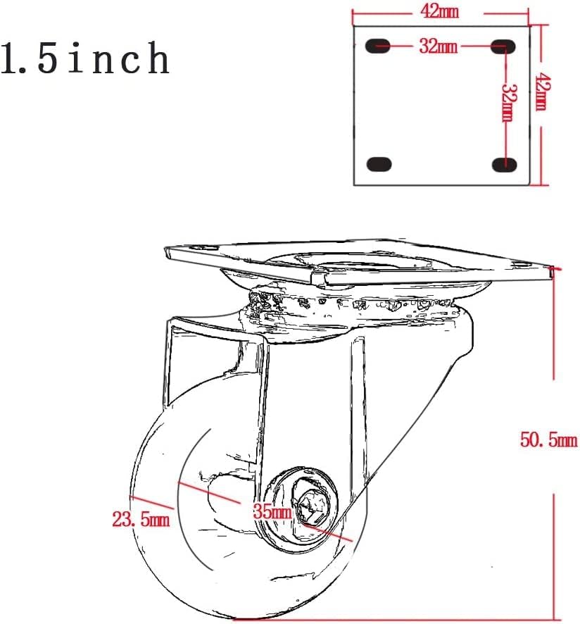 Rodízios de rodízios Umky rodas rodas para móveis 15 polegadas/50mm/75mm giratórios giratórios giratórios para cadeira 180 kg Silent Pu Universal Transparent Wheels para rodas de carrinho de serviço pesado
