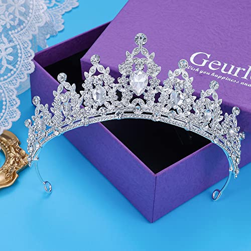 Geurlev Crystal Bridal Tiara and coroas Brincos Jóias Jóias Conjunto para Mulheres Princesa Meninas, Tiara de Casamento Jóias Para Noiva, Aniversário, Cosplay （GE1001）