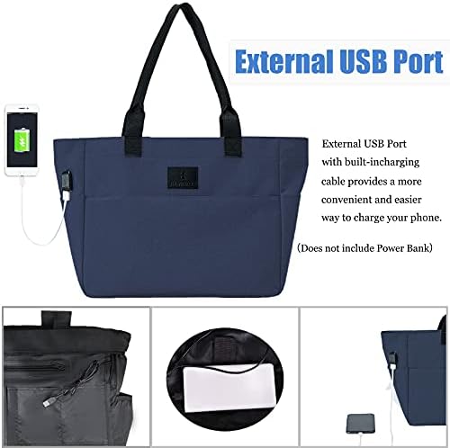 Bag de laptop grande para mulheres de trabalho encaixam em 15,6 polegadas -17 polegadas bolsas de professores USB com muitos bolsos, azul