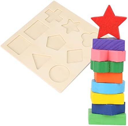 Quebra -cabeça de madeira, cores brilhantes geometria empilhamento de construção bloco de construção de jigsaw