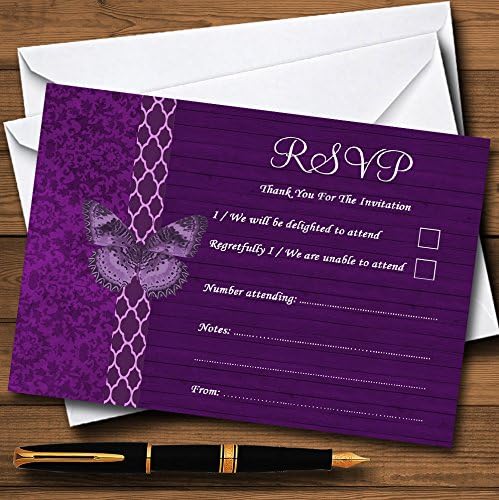 Cartões RSVP personalizados de borboleta de madeira vintage rústica