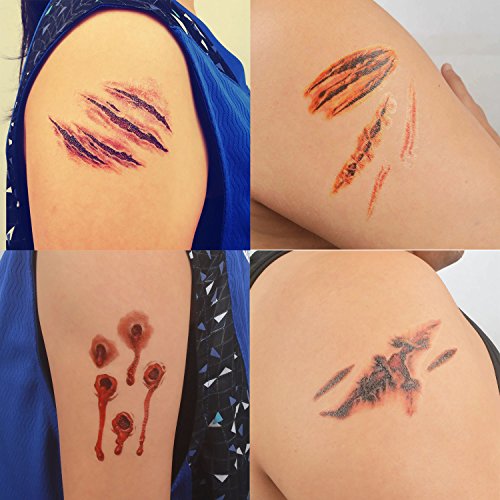 CokoHappy 10 folhas de halloween sangramento de ferida sangue para figurino de cosplay de festa parecer tatuagem temporária flash real