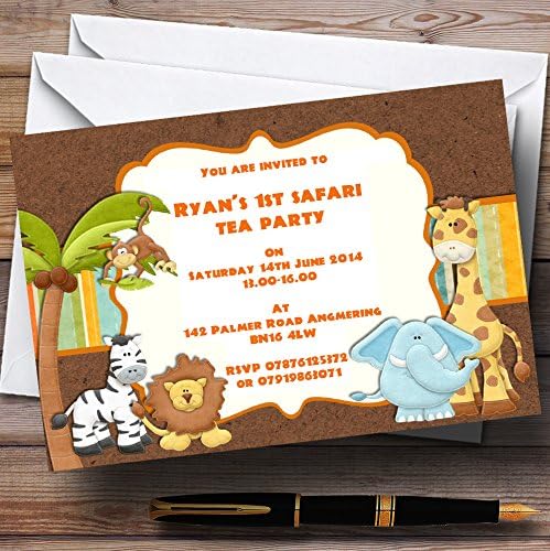 Cute Safari Jungle Animals tem tema personalizado para festa de aniversário convites