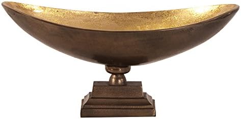 Howard Elliott 35017 tigela oblonga de bronze com brilho dourado por dentro, grande