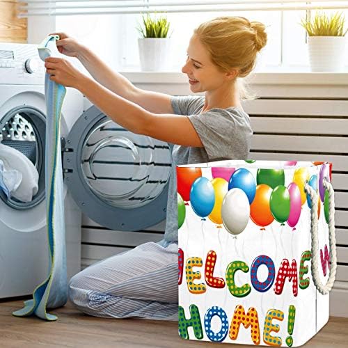 Deyya Cestas de lavanderia impermeabilizadas altas altas dicas de boas -vindas em casa cesto colorido de estampa de balão para crianças adultas meninos adolescentes meninas em quartos banheiro