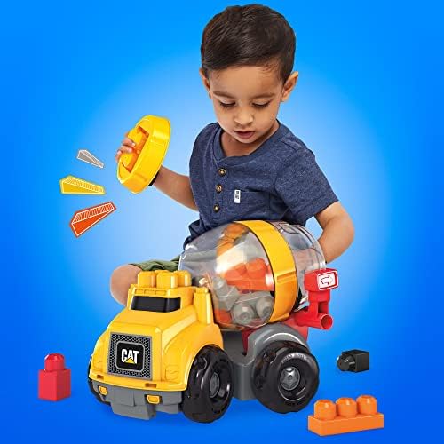 Mega bloks Cat Fisher Price Criano Blocos de construção, caminhão de brinquedo de cimento misturador com 9 peças, idéias de presentes para crianças de mais de 1 ano de idade