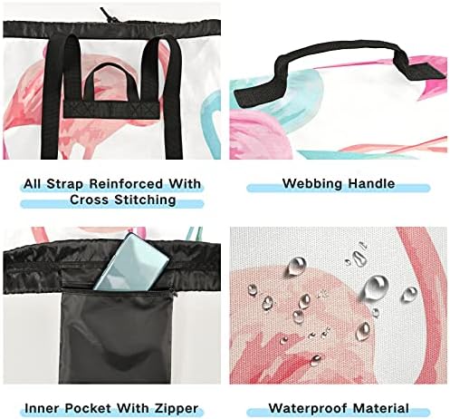 Bolsa de lavanderia de flamingo de aquarela de verão com alças de ombro de lavanderia Backpack Bolsa Fechamento de Custring Drenato para Apartamento para Estudantes da Faculdade de Apartamento Essentials