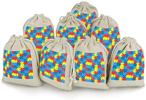 Símbolo de quebra-cabeças de autismo e mãos sacos de traços de armazenamento bolsas de presente de doces
