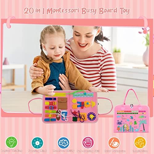 Qinghong Toddler Busy Board Montessori Toys por 2-3-4 anos para o desenvolvimento de habilidades motoras finas-Brinquedos de viagens sensoriais para o avião-garotos e meninas presentes