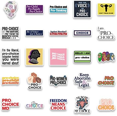 Adesivos de 50 PCs Pro Choice, adesivos feministas, adesivos de direitos de aborto à prova d'água de vinil para laptop, garrafas de água, bagagem, computador, celular, skate, guitarra