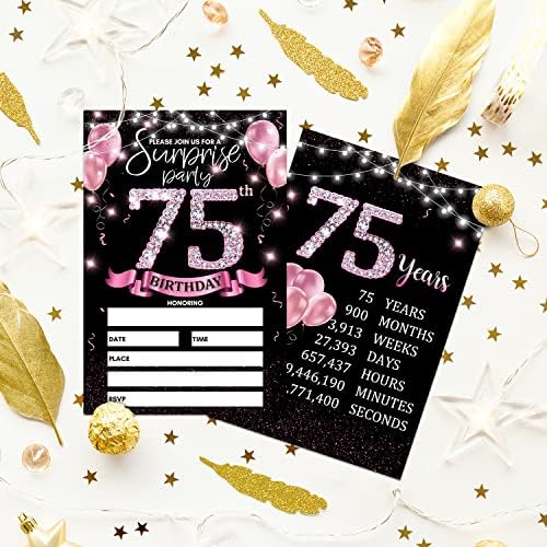 75º cartão de convite de festa de aniversário - Convites de ouro rosa com a impressão de placas de
