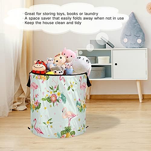 Flores de flamingo Tropica Pop -up Up Laundry Horse com tampa de cesta de armazenamento dobrável Bolsa de roupa dobrável para camping piqueniques banheiro