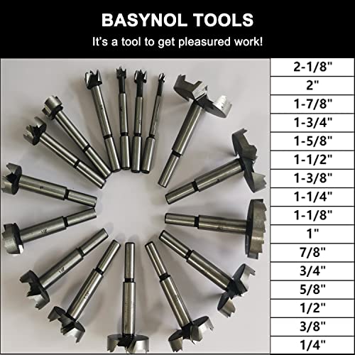 Basynol Forstner Bit Set for Wood Drilling, 16 peças Forstner Drill Bits Set com haste redonda