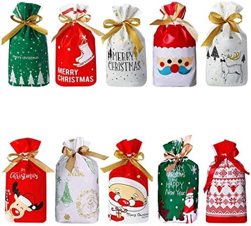 JXHV Christmas Candy Gift Sachs 50pcs - Bolsa de tratamento de Natal, sacolas de festa de Natal para crianças, biscoitos sacos de plástico de tração