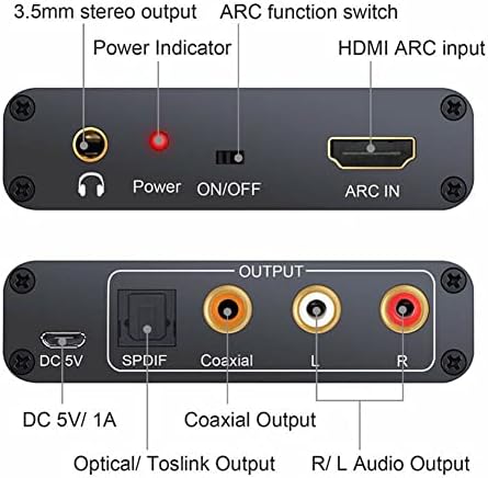 Adaptador de áudio de arco compatível com CSyanxing HDMI Extrator Digital Digital a RCA Coax Spdif Adaptador de conversor de 3,5 mm