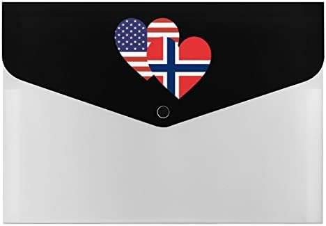 Pasta de arquivo de expansão da bandeira do coração da Noruega Americana 6 bolsos Organizador de arquivos de acordeão