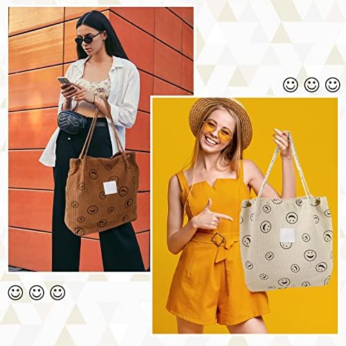 PinkUnn 2 PCs Cordoy Tote Bag Sacola Estética para Coisas da moda Sorria Caro Bolsas Casuais Bolsa de ombro Compras para Viagem Trabalho Compras