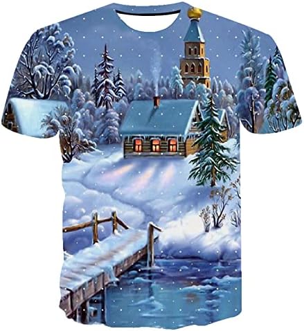 Camisa de Natal de manga curta para homens, camiseta impressa em 3D, roupas de natal, camiseta casual