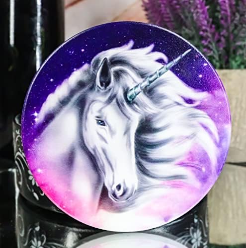 Presente de Ebros Romântico Indigo Night Sky Sagred Unicorn Coaster Conjunto com 4 montanhas -russas de cerâmica e estatueta decorativo redondo de padrões de arte de rolagem floral