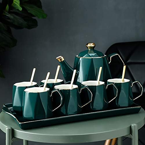 Twdyc Green Diamond Pattern Pattern Ceramic Cheve Tea Conjunto Hotel Bone China China Coffee Cup Coffee Set Water Bottle