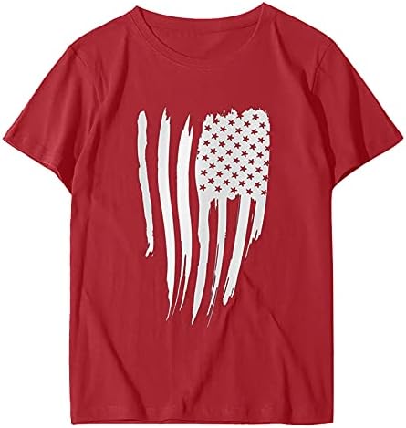 4 de julho Tshirts camisas para mulheres de manga curta V camiseta de pescoço American Flag Stars Stripes