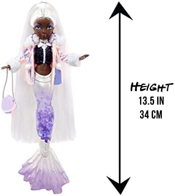 Mermaze Mermaidz ™ Winter Waves Doll Crystabella ™ Mermaid Fashion com alteração de cor, cauda cheia de brilho
