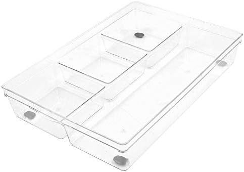 Bin Line Clear Plastic Organizer-9,5 ”x 3” x 2,2 ”Bandeja de armazenamento de gavetas com pés não deslizantes